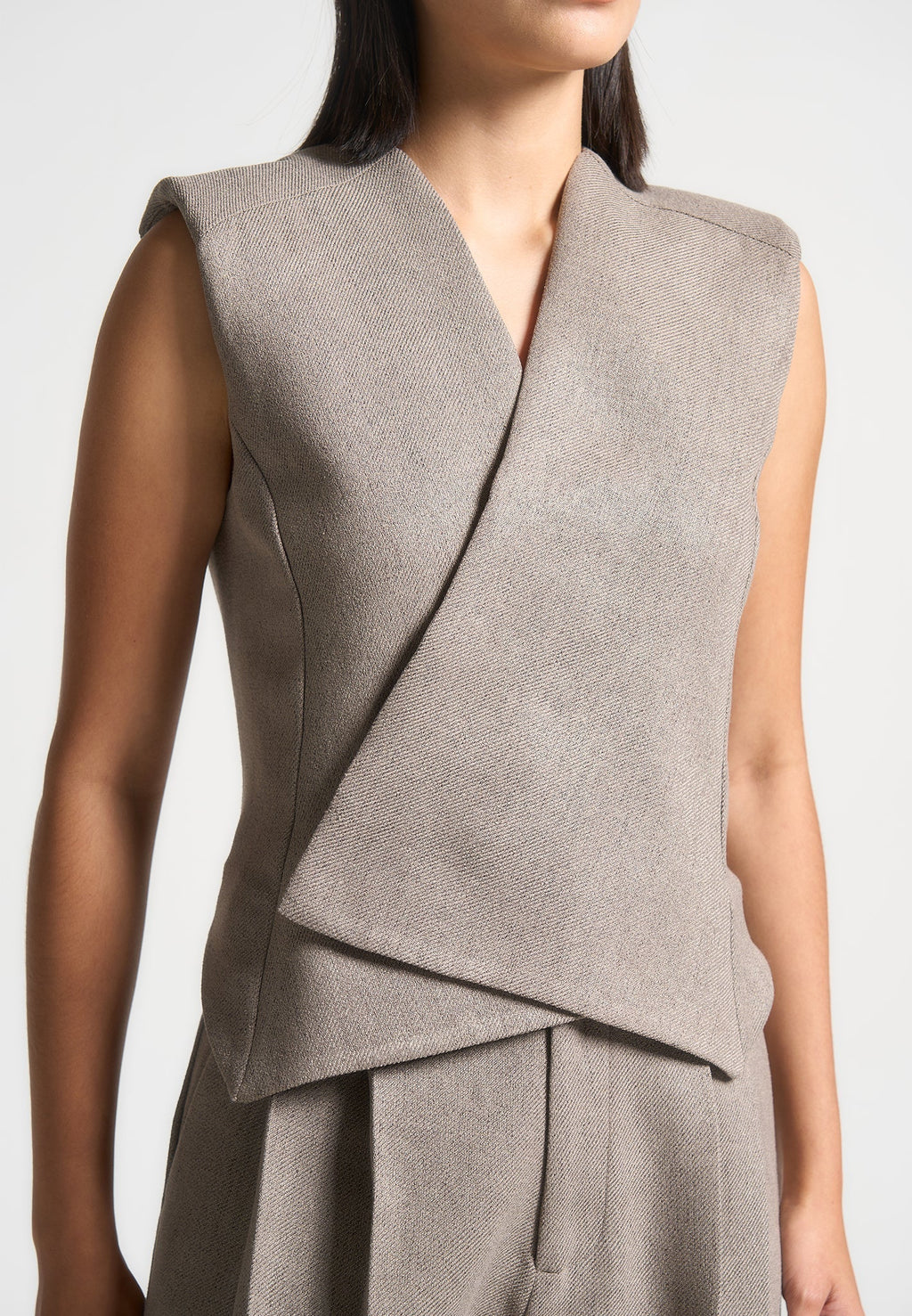 Laurence - Textured Tailored Wrap Waistcoat - Taupe