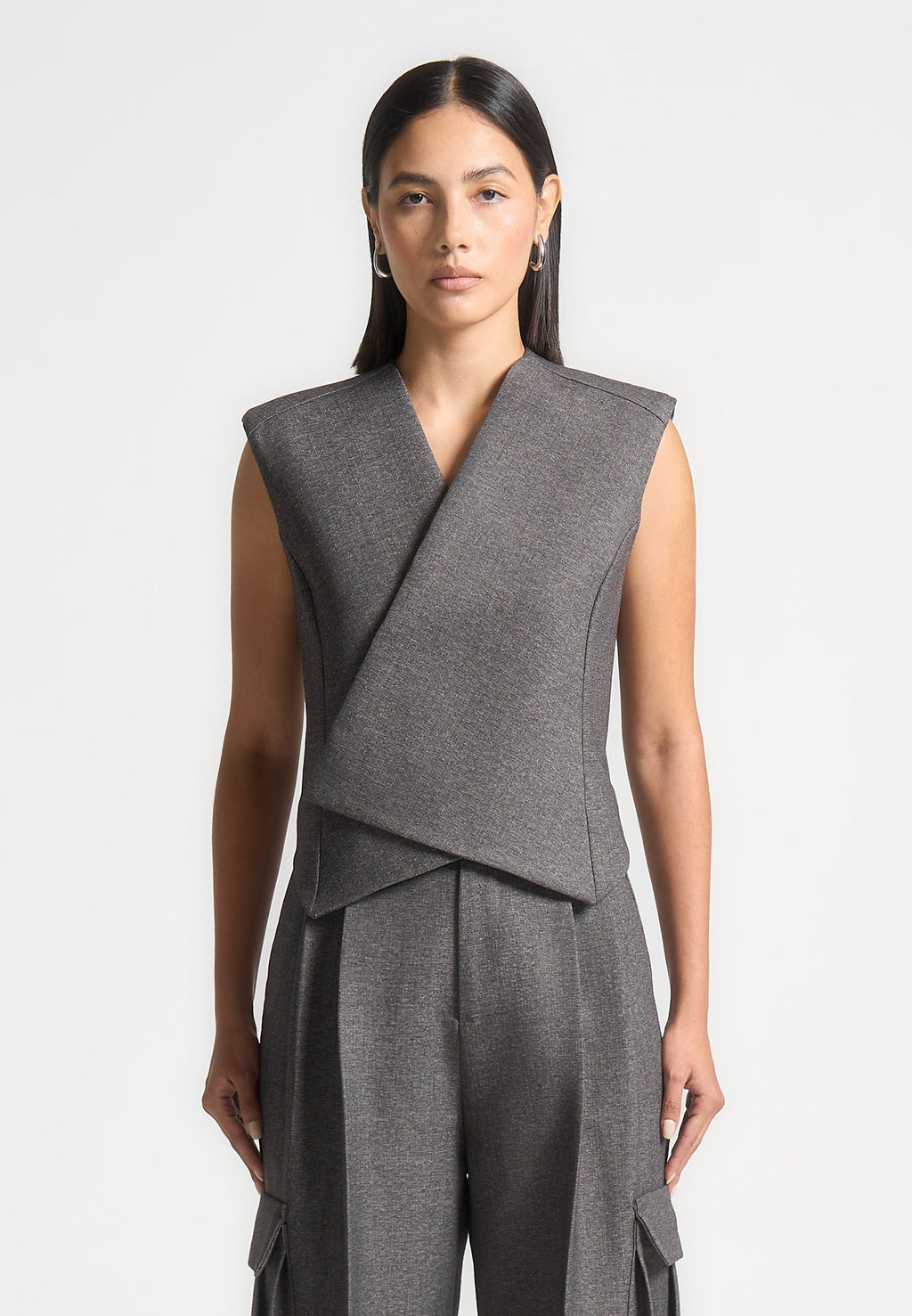 Laurence - Textured Tailored Wrap Waistcoat - Grey Marl