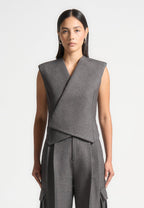 Laurence - Textured Tailored Wrap Waistcoat - Grey Marl