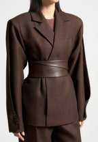 Marie - Twist Sleeve Tailored Blazer with Belt - Brown