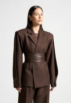 Marie - Twist Sleeve Tailored Blazer with Belt - Brown